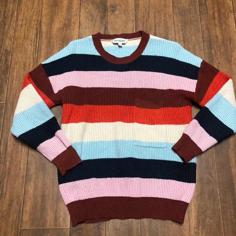 Davi & Dani Striped Pocket Knit Sweater
